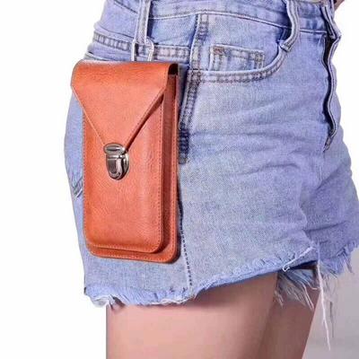 Universal Retro Multi-Function Men Soft PU Leather Double Pocket  Magnetic Buckle Waist Belt Phone Bag for Phone Less Than 6 Inch 