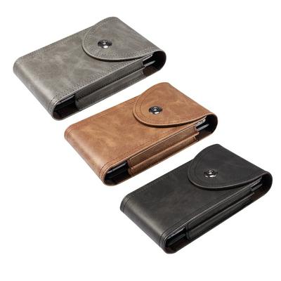 Double Grid Men's Retro Solid Color PU Leather Universal Portable Phone Waist Pack for Cell Phones Below 6.7 inches