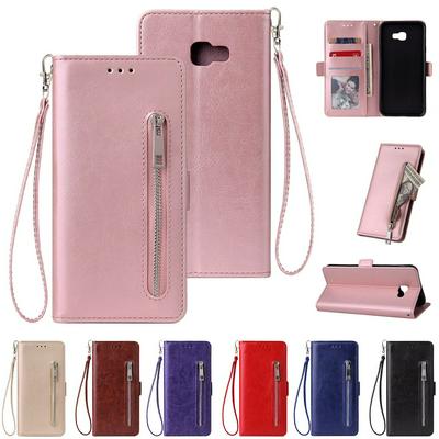 Wrist Strap PU Leather + TPU with Zipper Card Slots Wallet and Stand Picture Frame Cover Case for Samsung Galaxy J4+ / J4 Plus 2018