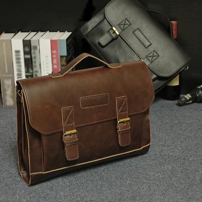 Men Briefcase Crazy Horse PU Leather Shoulder Bags Vintage Crossbody Bags Business Handbags Travel Laptop Bag
