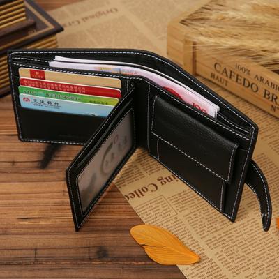 Men's Genuine Leather Wallet Retro Classic Wallet with Clear Window and Magnetic Closure