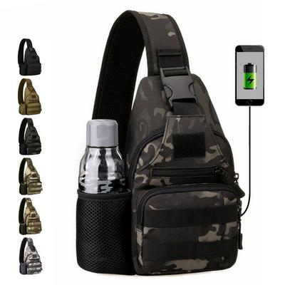 Tactical Shoulder Bag with Kettle Pocket Outdoor Cycling Chest Bag USB Charging Casual Computer Bag 
