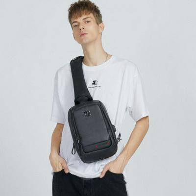 Korean Version Casual Composite Leather Crossbody Bag Men's Shoulder Bag with USB Charging Port