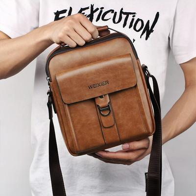 Men's Retro Messenger Bag with Sturdy Top Handle Fashionable Leather Handbag