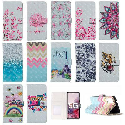 3D Colored Painting Shock-Absorption Side Flip PU Leather + Soft TPU Picture Frame Card Slots with Magnetic Buckle and Stand Wallet Case for Samsung Galaxy S20