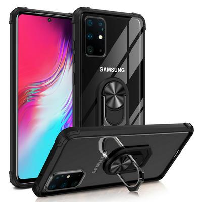 Sergeant Shockproof Car Magnet Adsorption 2 in 1 Transparent PC Acrylic + Soft TPU Bumper with 360 Rotatable Metal Ring Bracket Back Cover Case for Samsung Galaxy S20 Plus