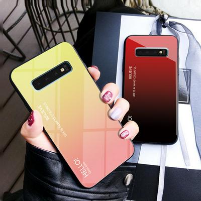 Luxury Gradient Bi-Color 9H Explosion-Proof Anti-Scratch Tempered Glass Back + Soft TPU Bumper Frame Support Wireless Charging Back Cover Case for Samsung Galaxy S10+ / S10 Plus