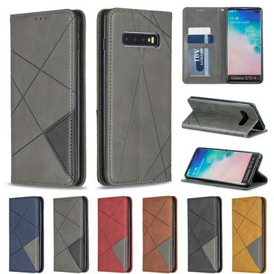 Samsung S10 PLUS PU+TPU Clamshell Phone Case Geometric Mosaic Pattern Retro Simple Solid Color Style Leather Phone Case for Samsung S10 PLUS Phone Case