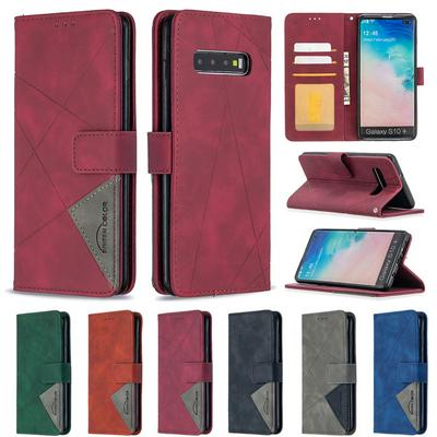 BF05 Style Stitching Color Rhombus Pattern PU Leather + Soft TPU Mganetic Buckle Card Slots with Magnetic Buckle and Stand Wallet Case for Samsung Galaxy S10+ / S10 Plus