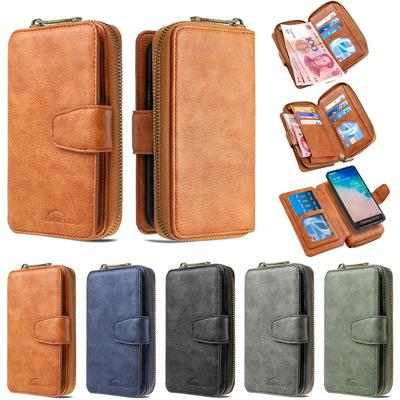 BF001 Style Multi-Function PU Leather + Detachable Magnetic Leather Coated TPU Back with Card Slots Picture Frame Magnetic Buckle Support Wireless Charging Zipper Wallet Bag Case for Samsung Galaxy S10