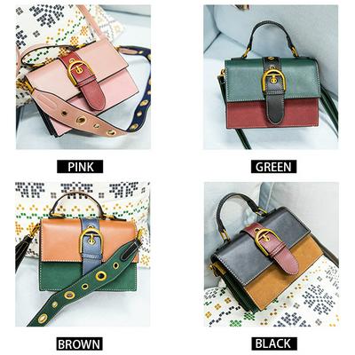 Retro Leather Cross-body Bag Multicolored Messeger Bag with Top Handle and Strap Fastener