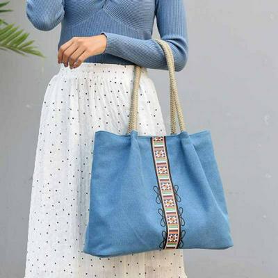 Women's Vntage Printed Canvas Shoulder Bag Korean Version Youth Literary Large Capacity Handbag