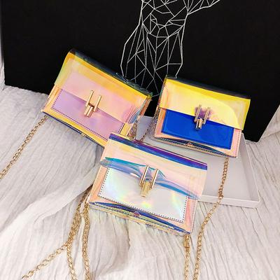 Women's Fashionable Crossbody Bag Iridescent Purse with Gold Chain Strap