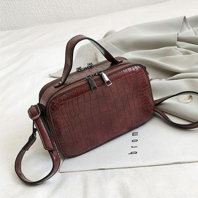 Women's Cross-body Leather Bag Top Handle Dual Zipper Closure