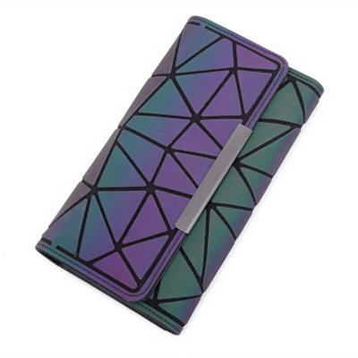 Luminous Rhombus Pattern Stitching Tri-Fold Ladies Cards Phone Change Mobile Phone Long Wallet 