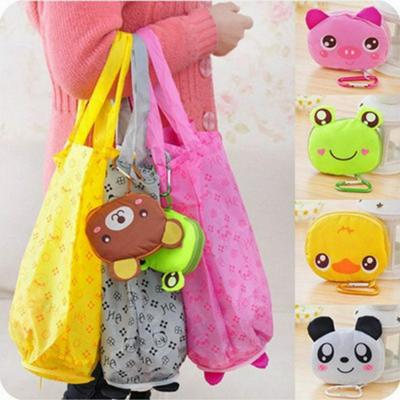 Big Head Cartoon Animal Folding Handbag Fashion Portable Nylon Bag with Aluminum Buckle