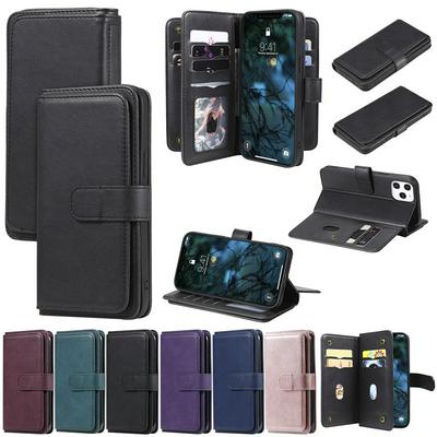 Solid Color Pattern Multifunctional Wallet Card Holder PU Leather Phone Case with Stand and 10 Card Slots for iPhone 12 Pro Max(6.7)