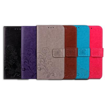 Embossed Lucky Four-Leaf Clover Pattern Shockproof Anti-Scratch PU Leather + Soft TPU Card Slot with Hand Rope Magnetic Buckle and Stand Wallet Case for Xiaomi Redmi Note 6 Pro