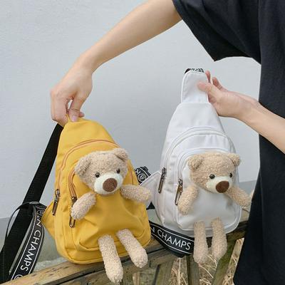 Cartoon Small Bear Canvas Messenger Bag Cute Fashion Casual Outdoor Bag for Women