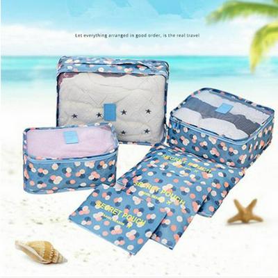 6Pcs / Set Flowers Pattern Travel Oxford Multi-Functional Waterproof Thickened Portable Wash Makeup Clothes Underwear Magazine Arrangement Cube Luggage Storage Bag Organizer 