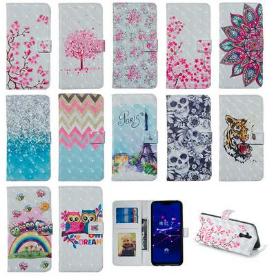 3D Colored Painting Side Flip Shockproof PU Leather + Soft TPU Picture Frame with Card Slots Magnetic Buckle and Stand Wallet Protective Case for Huawei Mate 20 Lite / Maimang 7