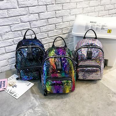 Women's Shiny Sequin Backpack Fashionable Travel Bag with Handle
