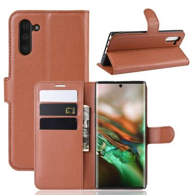 Wallet Phone Case Plain PU Leather and Hard PC Back Protective Case with Magnetic Buckle and Hidden Kickstand for Samsung Galaxy Note 10