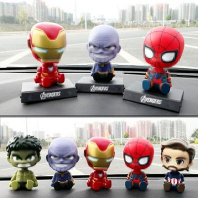 Q Version Car Ornaments of Avengers 4 Iron Man Shaking Head Doll Cartoon Car Accessories Heros Car Decoration Creative Cartoon Phone Stand Holder Captain America