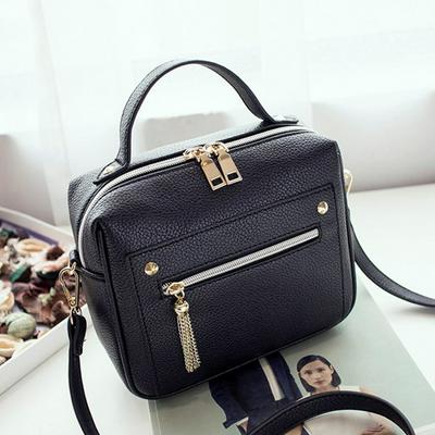 Tassel Zipper Fashion PU Leather Solid Women Ladies Shopping Casual Shoulder Messenger Cross Body Bag with Handle