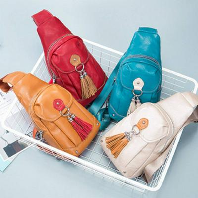 8 Inch First Layer Cowhide Genuine Leather Casual Fashion Women Tassel Cross Body Chest Bag