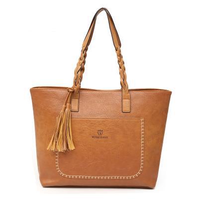 Vendas Direto Da fábrica 2018 Do Vintage Sacos De Borla Mulheres Bolsa PU Couro Bolsas de Ombro Designer de Grande saco de compras de Alta Qualidade