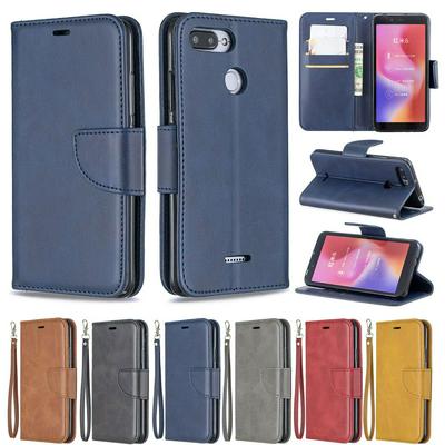 Wallet Case for Redmi 6A, Plain Imitation Leather Phone Case with Card Slots and Hidden Kickstand