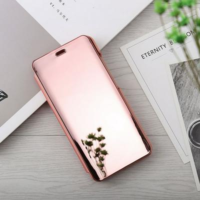 Clear View Cover Electroplated Mirror Translucent PU Leather + PC with Triangle Viewing Stand Flip Case for Xiaomi Redmi 6A 