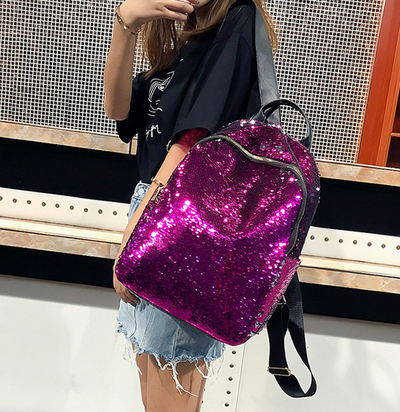 Women Shining Sequins Backpack PU Leather Rucksack Girl Mini Travel Shoulder Schoolbag Backpack