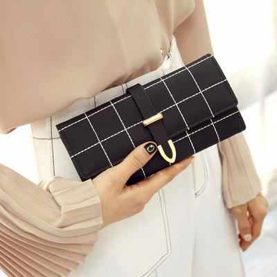 Ladies' Long Wallet Matte Plaid PU Leather Purse Card Holder Phone Bag