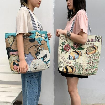 New Embroidery Fashion Handbags Ethnic Canvas Bag Large Capacity Shoulder Bag for Women