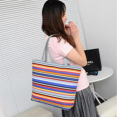 Women's Fashion Canvas Handbag Striped Korean Version Casual Shoulder Bag