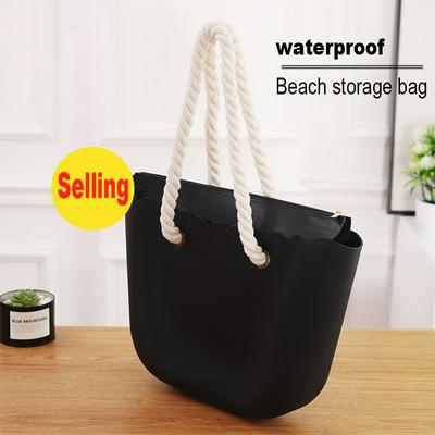 Matte Beach Handbag Waterproof Silicone Shoulder Bag with Twisted Jute Strap