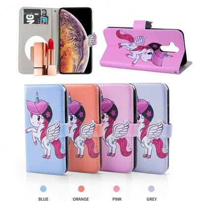 Pegasus Unicorn Pattern with Makeup Mirror PU Leather + Soft TPU with Stand Support and Card Holder and Wallet Slots Protective Case for Huawei Mate 20 Lite / Maimang 7 