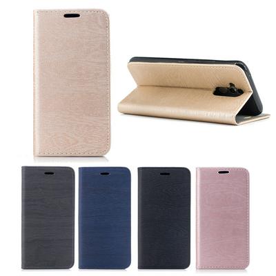 Wood Grain Pattern Side Flip Magnetic Flip PU Leather + Soft TPU with Stand and Card Slots Wallet Protective Phone Case for Huawei Mate 20 Lite / Maimang 7