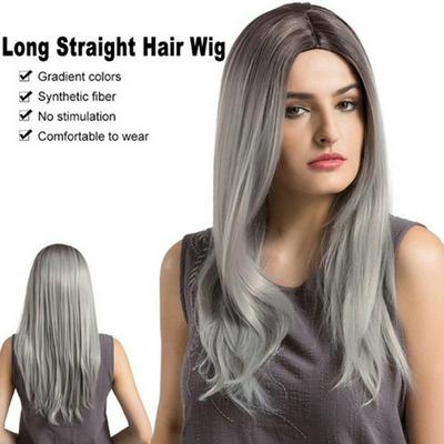 26 Inches Real Natural Long Chemical Fiber Grandma Ash Wigs for Women Gift 
