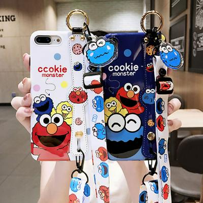 Cartoon Fun Sesame Street Pattern Frosted with Wrist Strap Soft Silicone Back Cover Case for iPhone 6 / 6S / 6 Plus / 6S Plus / 7 / 8 / 7 Plus / 8 Plus / X / Xs / XR 6.1 / Xs Max 6.5