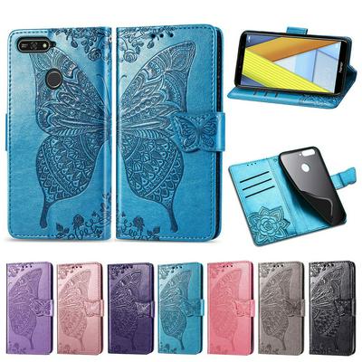 Embossed Butterfly Flower Pattern PU Leather + Soft TPU Card Slots with Stand Support Protective Cover Case for Huawei Honor 7A