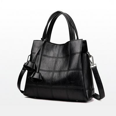 Textured Leather Handbag Soft Plain Tote Bag with Adjustable Strap