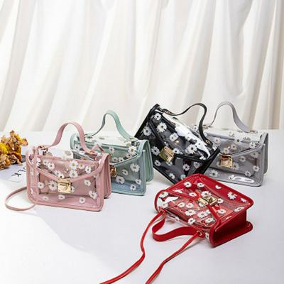 Women's Korean Version Daisy Printing One-shoulder Jelly Sub-Mother Small Square Bags Fashion Transparent Chain Bag