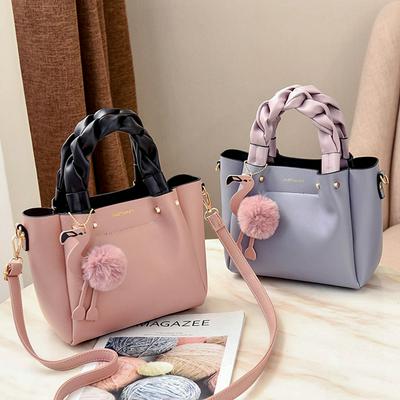 Women's Fashionable Single Shoulder Bag with Furry Flamingo Charm Hanging Around the Handle 