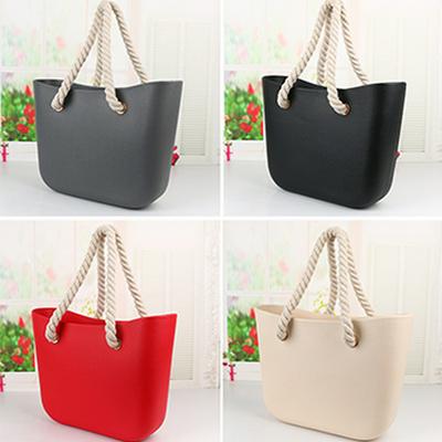 Plain EVA Beach Handbag Waterproof Shoulder Bag with Twisted Jute Strap