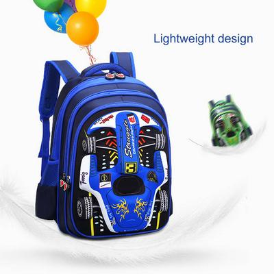 Large Size 3D Cartoon Racing Pattern Waterproof Nylon Embossing Children Primary School Students Shoulder School Bag