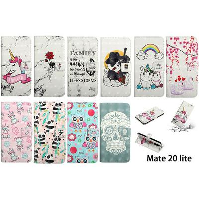 Colored Painting Shockproof Side Flip PU Leather + Soft TPU Card Slots with Picture Frame Stand and Magnetic Buckle Wallet Case for Huawei Mate 20 Lite / Maimang 7