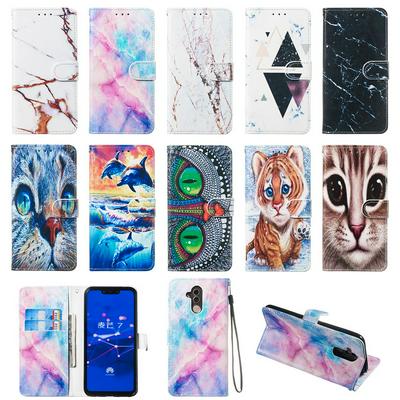 Colored Cat Tiger Owl Dolphin Pattern PU Leather + Soft TPU Card Slots with Stand Wallet Protective Case for Huawei Mate 20 Lite / Maimang 7